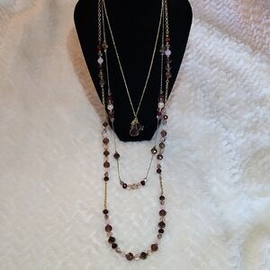 Gold-Tone Multi-Strand Garnet Bead Necklace - Elegant Layered Women’s Jewelry
